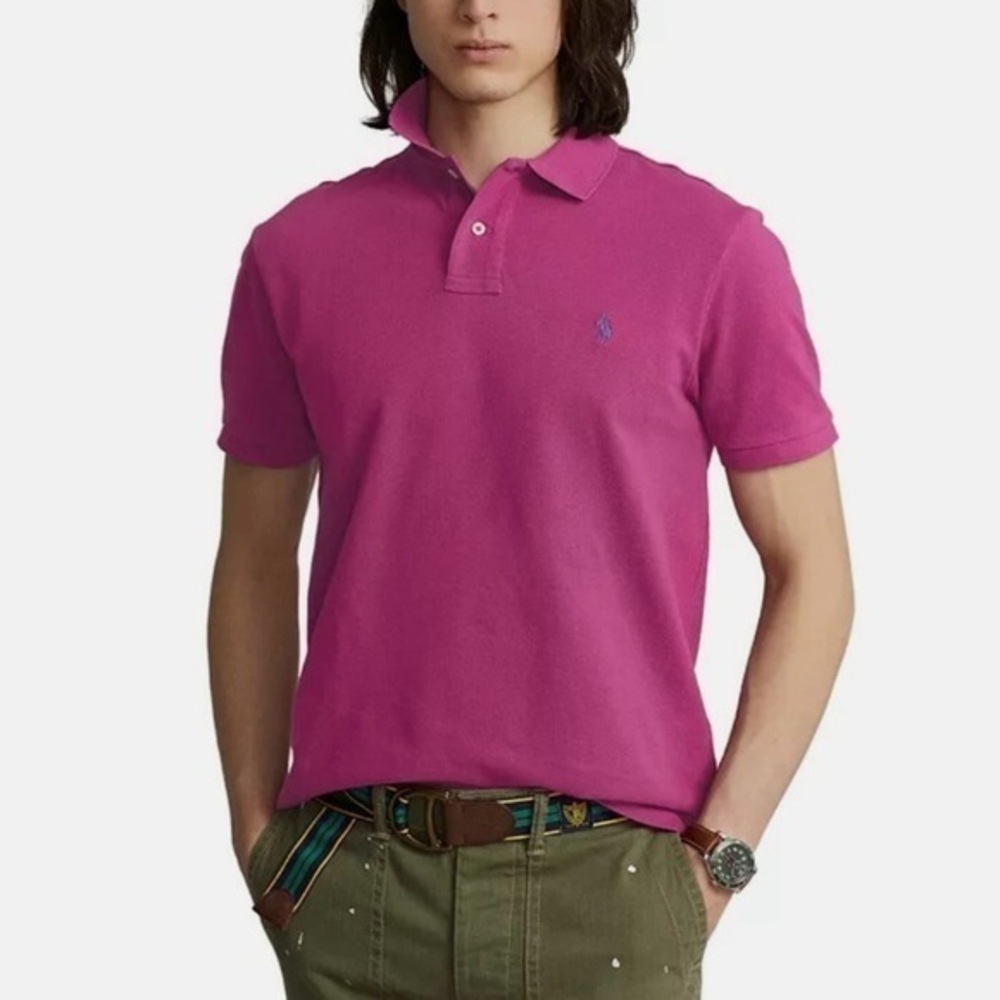 Polo Ralph Lauren Men’s Custom Slim Fit Mesh Polo Shirt in Pink Size M